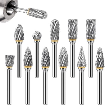 Set van 12 Dubbelzijdige Freesgereedschappen van Wolfraamcarbide, 1/8 Inch Schacht voor Snijden, Polijsten en Graveren in Houtbewerking