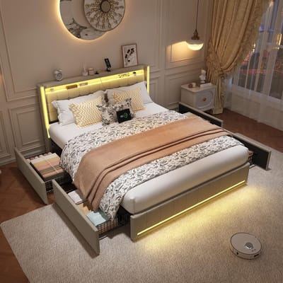 Comfortabel Tweepersoons Bed 160x200 met Opbergruimte, LED en USB Opladen