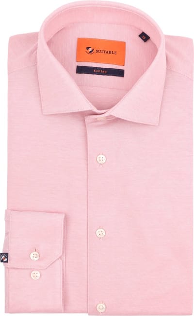 Suitable Overhemd Knitted Pique Roze - Maat 39 - Heren - Casual Shirt