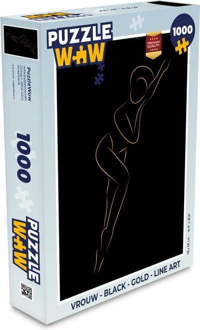 Puzzel Vrouw - Black - Gold - Line art - Legpuzzel - Puzzel 1000 stukjes volwassenen