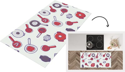 Keukenloper - Loper keuken - Patroon - Koken - Pan - Eten - 120x60 cm - Keukenloper vinyl