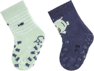 Babysokken Antislip met Nijlpaard en Visprint - Dubbelpak