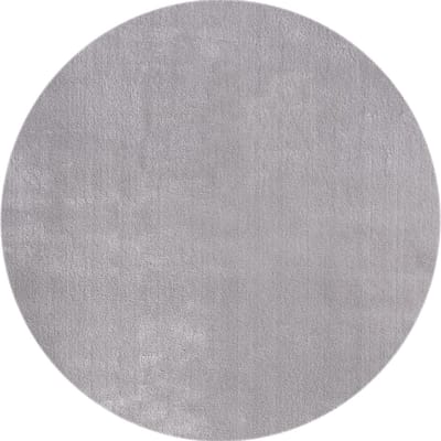 Olivia Woonkamertapijt Grijs 120x120 cm Rond Modern Zacht Effen Pluis Kortpoolig (19 mm) Antislip Wasbaar tot 30 graden, 100% Polyester, 15 cm