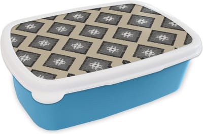 Broodtrommel Blauw - Lunchbox - Brooddoos - Ruiten - Indonesië - Patronen - 18x12x6 cm - Kinderen - Jongen
