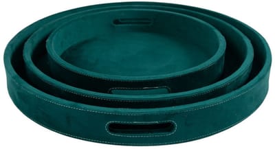 Dienbladen rond fluweel petrol dia 30, 38, 45 cm (set of 3)