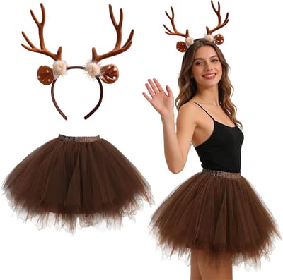 Carnaval Kostuum Set voor Dames met Oren, Tutu Rok en Feestelijke Outfit voor Kerst en Carnaval Feesten