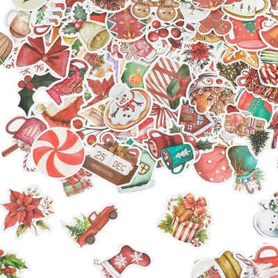 Dailygoods- Kerststickers 100 stuks - Zelfklevende Stickers - PVC - Scrapbooking - Doe-het-zelf Decoratie - Gemengde Kleuren - Plakboekstickers
