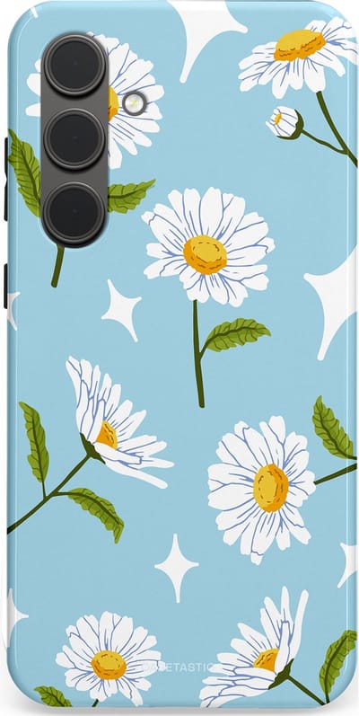 Casetastic hoesje geschikt voor Samsung Galaxy S24 Plus - Dubbellaagse bescherming - Margrietjes in de Wind - Fashion Case - Lichtblauw Wit Groen