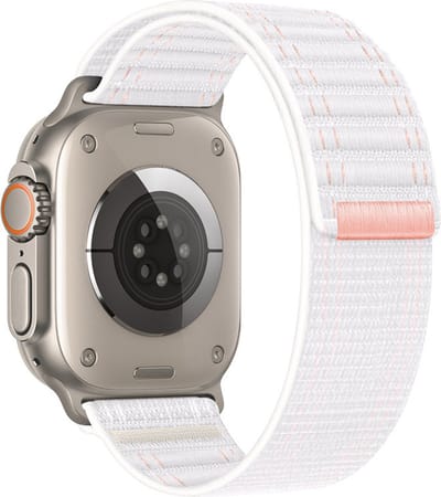 By Qubix - Geschikt voor Apple Watch bandje - Nylon Wave band - Wit - Geschikt voor Apple Watch 44 mm / 45 mm / 46 mm / 49 mm (Ultra 1,2 en 3) - nylon - bandje iWatch