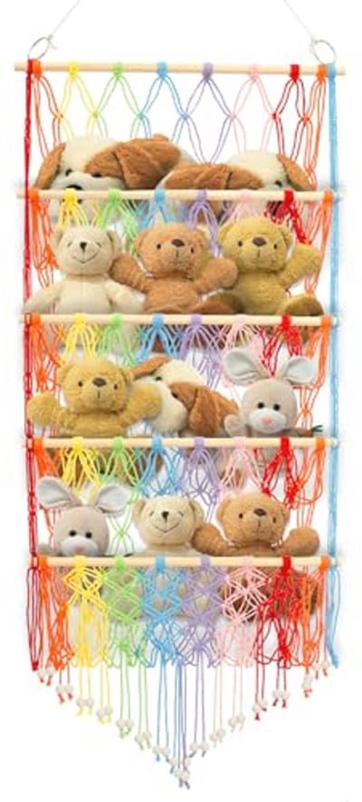 4-Lagen Pluche Speelgoedhouder - Veelzijdige Verticale Organizer voor Veilige Kinderkamer
