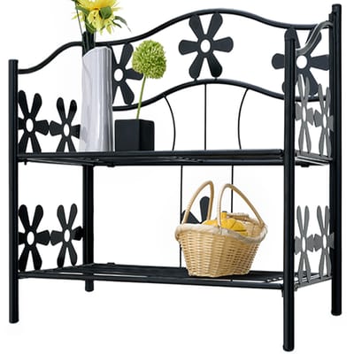 Casaria Plantenrek Etagere – 2 Planken Metaal 50x30x60 cm – Zwart