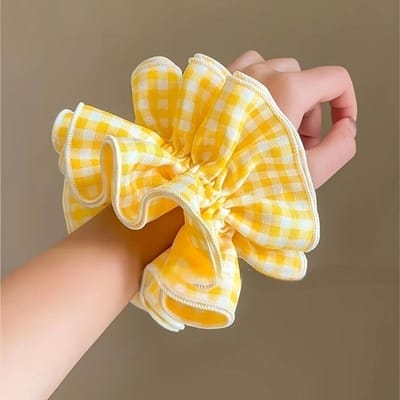 1 st Schattige Zoete Gele Vichy Dubbellaagse Scrunchie Haarband - Groot Elastisch Haaraccessoire voor Vrouwen, Paardenstaart Vlecht Knot Opgestoken Kapsel, Schattige Haaraccessoires orange