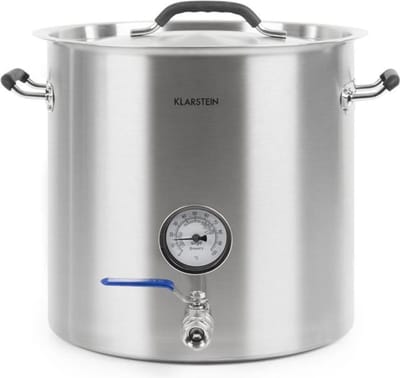 Klarstein Brauheld Pur - Maischketel, Bierbrouwinstallatie, geïntegreerde thermometer, 0,7 mm wanddikte, 3 mm dikke sandwichbodem geschikt voor inductiekookplaten, 1/2" aftapkraan, Volume: 35 liter