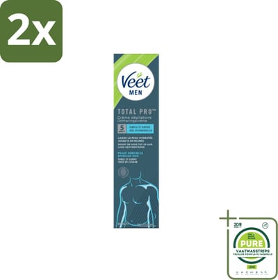 Veet Men - Ontharingscrème - Gevoelige Huid - Milde Formule - 200 ml - Voordeelverpakking - 2 stuks - Ontharingscrème - Mannen