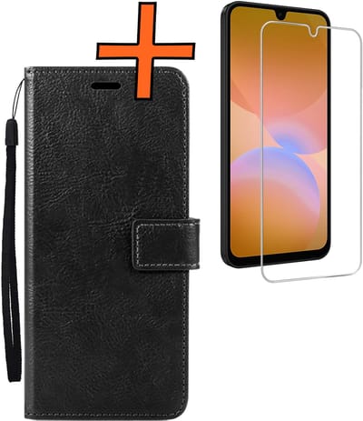 Hoes - Met Screenprotector - Geschikt voor Samsung Galaxy A26 - Luxe Pasjeshouder - Bookcase Portemonee - Flip Case - Kunstleer Book Case - Flipcase - Book Cover - Walletcase - PortemonneeHoes - Zwart