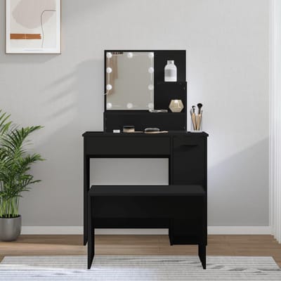 Kaptafel Set met LED Verlichting en Kruk in Zwart