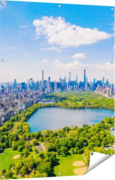 Gards Tuinposter Central Park in New York met Wolkenkrabbers - 90x120 cm - Tuindoek - Tuindecoratie - Wanddecoratie buiten - Tuinschilderij
