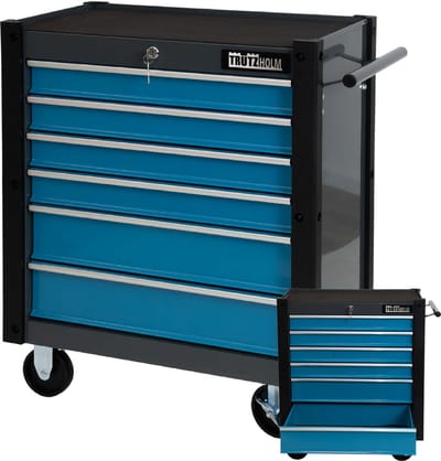 TRUTZHOLM - Werkplaatswagen "Trutzi" - 6 Laden - 78x64 cm - Hoekbeschermers - Afsluitbaar - Blauw - Rolcontainer