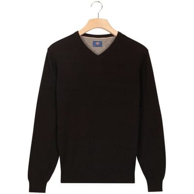 Baileys Trui Uni Color Cotton V-Neck Single Knit Zwart / male