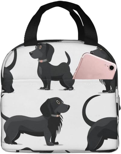 Picknicktas Hondenprint - Geïsoleerde Lunchtas - Lunch Transport - Houdt Maaltijden Warm - 5.7 Liter Capaciteit - Zwart