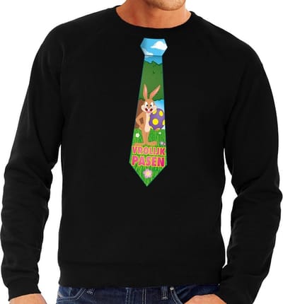 Zwarte Paas sweater met paashaas stropdas - Pasen trui voor heren - Pasen kleding S