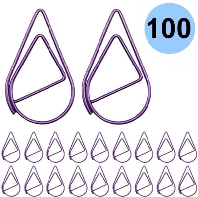 Fako Bijoux - 100x Paperclip Druppel Paars - Druppelvormige Paarse Paperclips - Clip Waterdrop Paars - Sluitclip - Paperclip - Papierklem - Cadeauverpakking - Trouwen - Geboorte - 2.5cm - 100 Stuks