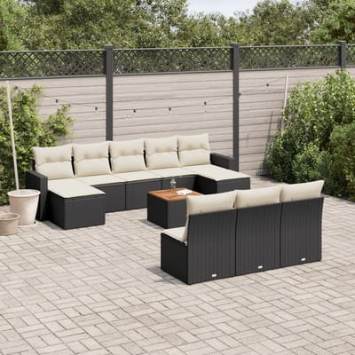 vidaXL - 11-delige - Loungeset - met - kussens - poly - rattan - zwart