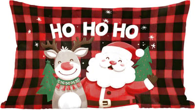 Sierkussens - Kussentjes Woonkamer - 60x40 cm - Kerstman - Rendier - Tekst - Rood - Zwart