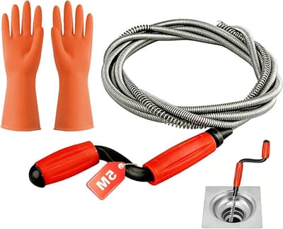 Afvoerreiniger Spiraal - Verstopte Afvoer - Riool Ontstoppen - Handbediend Koolstofstaal - 5 Meter Lengte - Rood