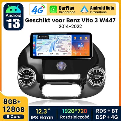 HexinexMarket Octa-Core Autoradio Geschikt voor Mercedes Benz Vito W447 2014-2022 - Draadloos CarPlay, Android Auto, GPS Navi, RDS, multimediaspeler, 8GB+128GB