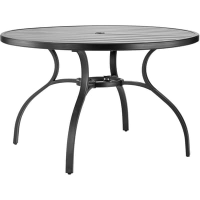 Buiten Patio Eettafel, 120cm Rond Metaal Staal Latten Achtertuin Bistro Tafels, met 38mm Paraplugat, Buiten Alle Weersomstandigheden Grote Meubels voor Gazon