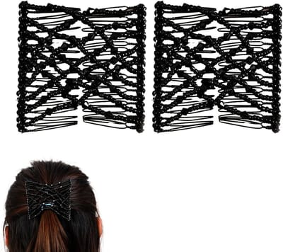 2 Stuks Haarclips met Elastische Kam en Magische Parels voor Diverse Haarstijlen en Gemakkelijk Kammen