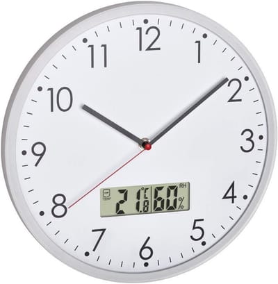 Analoge wandklok met digitale thermometer en hygrometer voor binnenklimaatbeheersing - Ø 302 mm, Wit