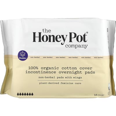 The Honey Pot Company, Serviettes hygiéniques en coton ailées sans herbes, Incontinence biologique pendant la nuit, 16 unités beige