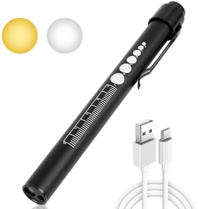 GELLDG Medische pupillamp - Diagnostische lamp geschikt voor verpleegkundigen en zorgverleners - Met pupilmeetliniaal en schaalverdeling - Oplaadbare USB LED-penlamp - Geschikt voor verpleegkundigen, studenten en artsen