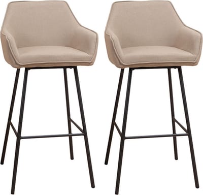 Bronx71® Scandinavische barkruk Andor gerecyclede stof taupe 65-78 cm - Barkrukken set van 2 - barstoel