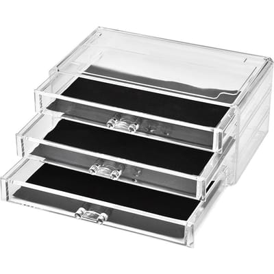 Three tier Transparent Makeup Desktop Drawers Table Cosmetic Storage Box Holder black