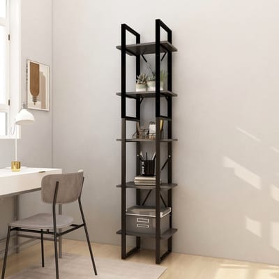 vidaXL - Boekenkast - met - 5 - schappen - 40x30x175 - cm - massief - grenenhout - grijs