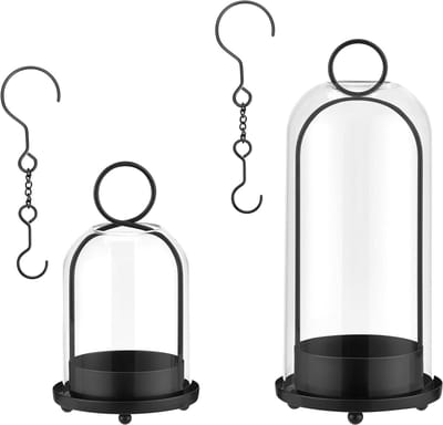 Kaarsenhouder Set - Kandelaar Lantaarn - Sfeerverlichting Creëren - Met Glazen Windkap - 2 maten - Zwart
