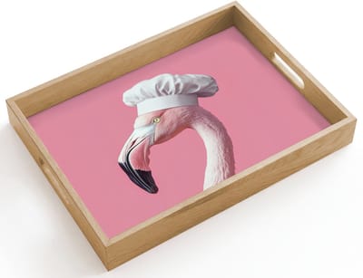Dienblad hout 40x30 cm - Schootdienblad - Flamingo - Roze - Koksmuts - Vogel - Borrelplank rechthoek - Plateau dienbladen