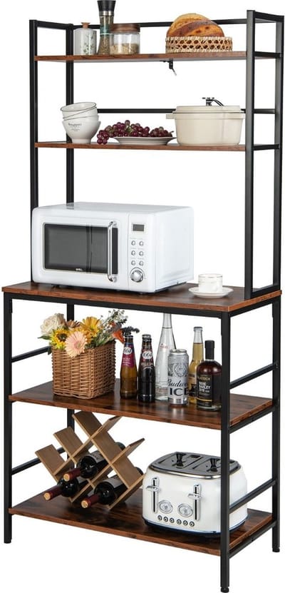 Magnetronkast - Keukenkast - Keukenrek Staand - Ovenkast - 80 x 40 x 170 cm - Organizers - Dubbele Draagplank - Aanrecht Organiser - Rustiek bruin