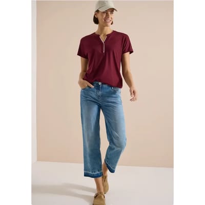 Shirt met splitnek in effen kleur