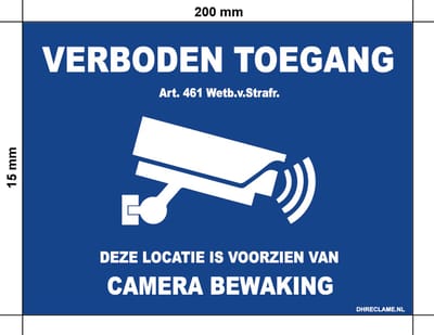 Camera bewaking bord  20x15 cm - Voor binnen & buiten