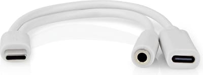 Nedis USB-C Adapter - USB 2.0 - USB-C Male - USB-C Female / 3,5 mm Female - 0.10 m - Rond - Vernikkeld - PVC - Wit - Doos