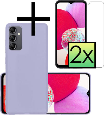 Hoesje - Met 2x Screenprotector - Geschikt voor Samsung Galaxy A14 - Sterk & Shockproof - Back Cover - Siliconen Case - Telefoon Hoes - Lila