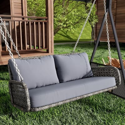 Dubbele Schommelbank - Buiten Zitje - Tuin Ontspanning - Sterk PE-rotan - 320 kg Draaglast - Grijs