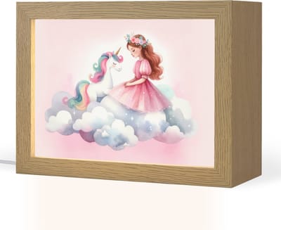 Nachtlampje 20x15 cm - Kinder lampje - Eenhoorn - Prinses - Unicorn - Roze - Wolken - Tafellamp kinderkamer - Slaapkamer lamp - Bedlamp kinderen - Kinderlampje stopcontact - Wandlamp babykamer - Nachtlampjes