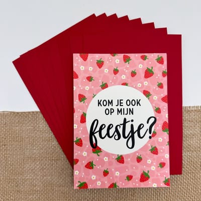 Uitnodigingen kinderfeestje aardbei incl enveloppen - verjaardag meisje - uitnodigingskaarten - 8 stuks