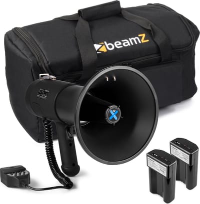 Vonyx MEG075 complete megafoon set met draagtas en 2x lithium-ion accu’s - Zwarte megafoon - 75W