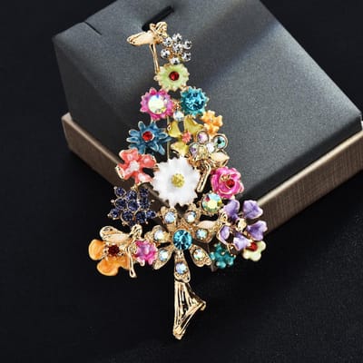 Émail Coloré Exquis Strass Broches Arbre de Noël Fête Accessoires Vêtements Décontractés gray